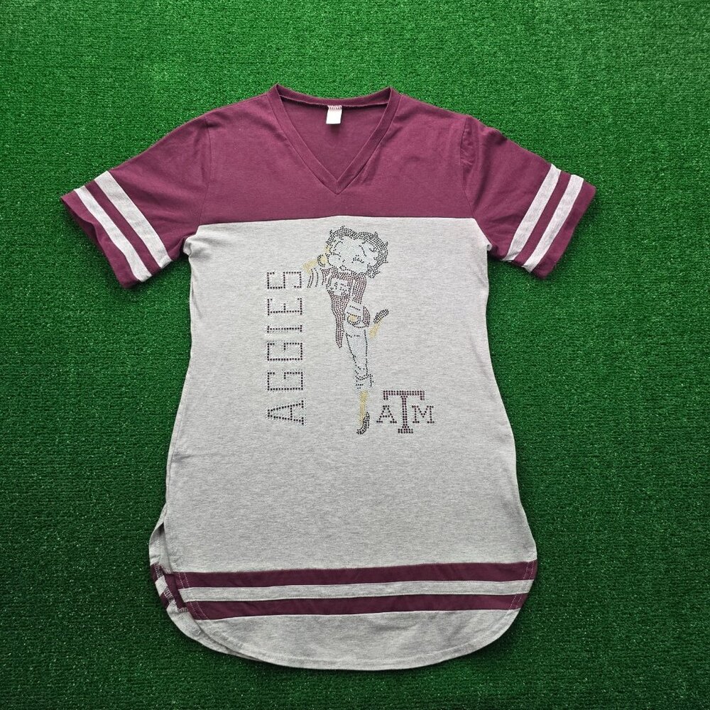 Texas A&M Aggies Tshirt Womens XS Gray Betty Boop Studded Short Sleeve Football